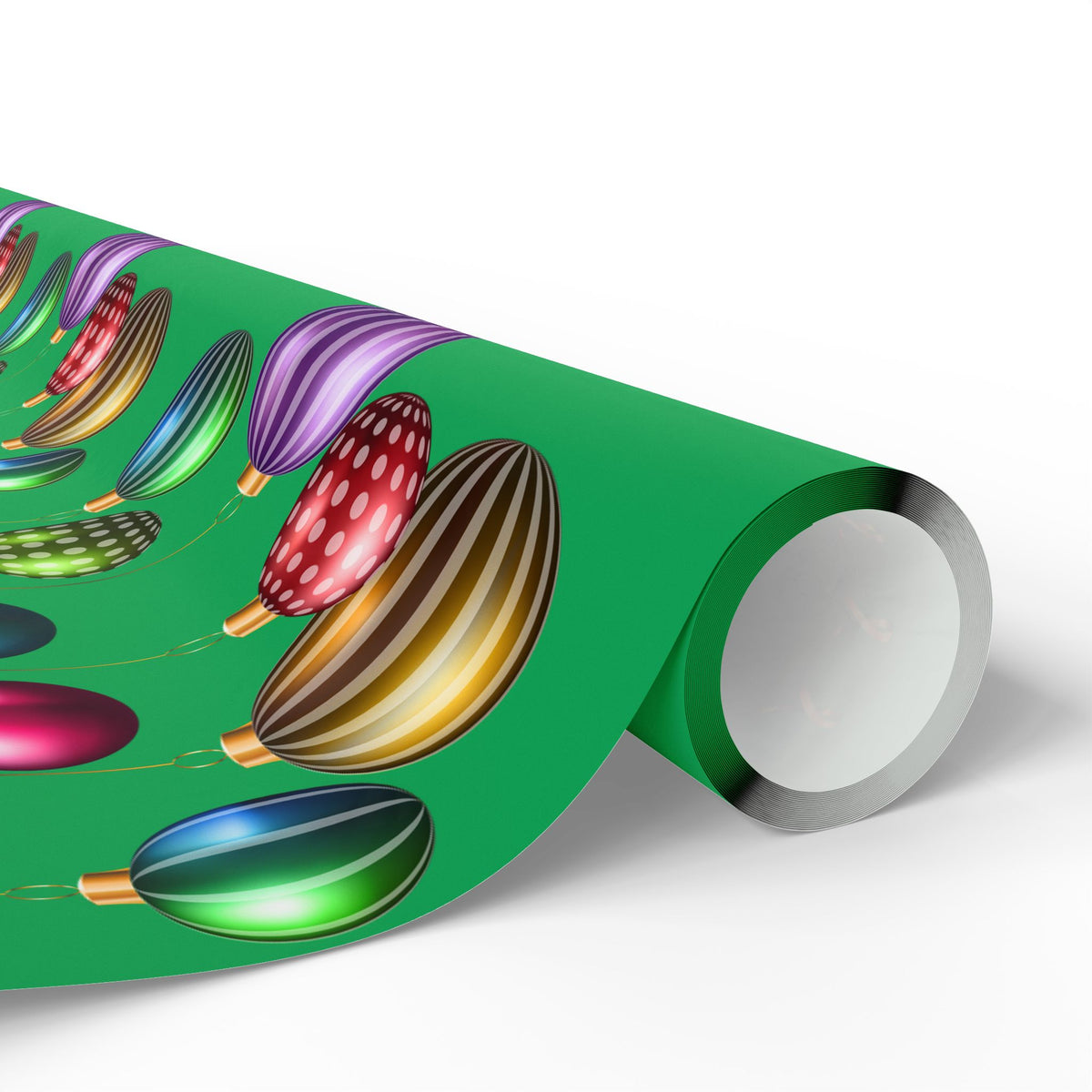 Christmas Ornament Wrapping Paper - Green Holiday Gift Wrap with Vintage Baubles