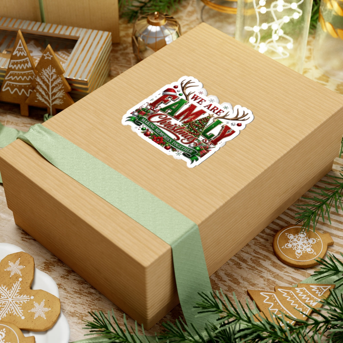 Family Christmas Sticker — “We Are Family” Holiday Kiss-Cut Sticker