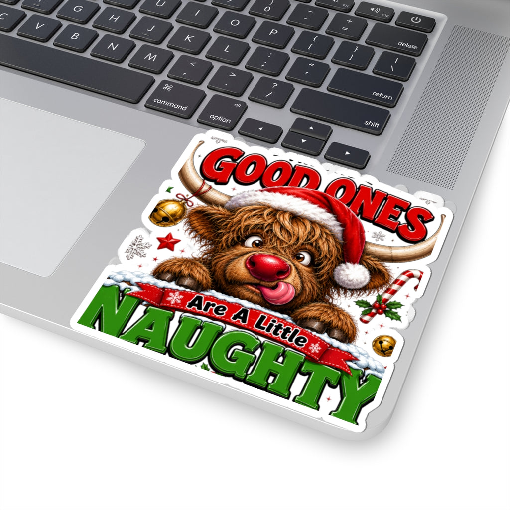 Holiday Sticker — 'Good Ones Are A Little Naughty' Cute Santa Cow Kiss-Cut Sticker