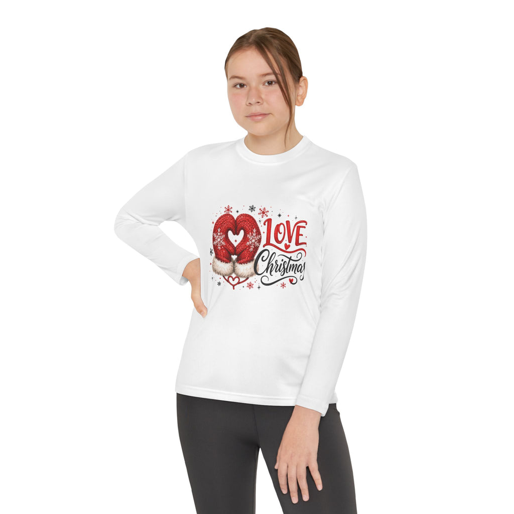 Youth Long Sleeve Tee - "Love Christmas" Festive Heart Gnome Design