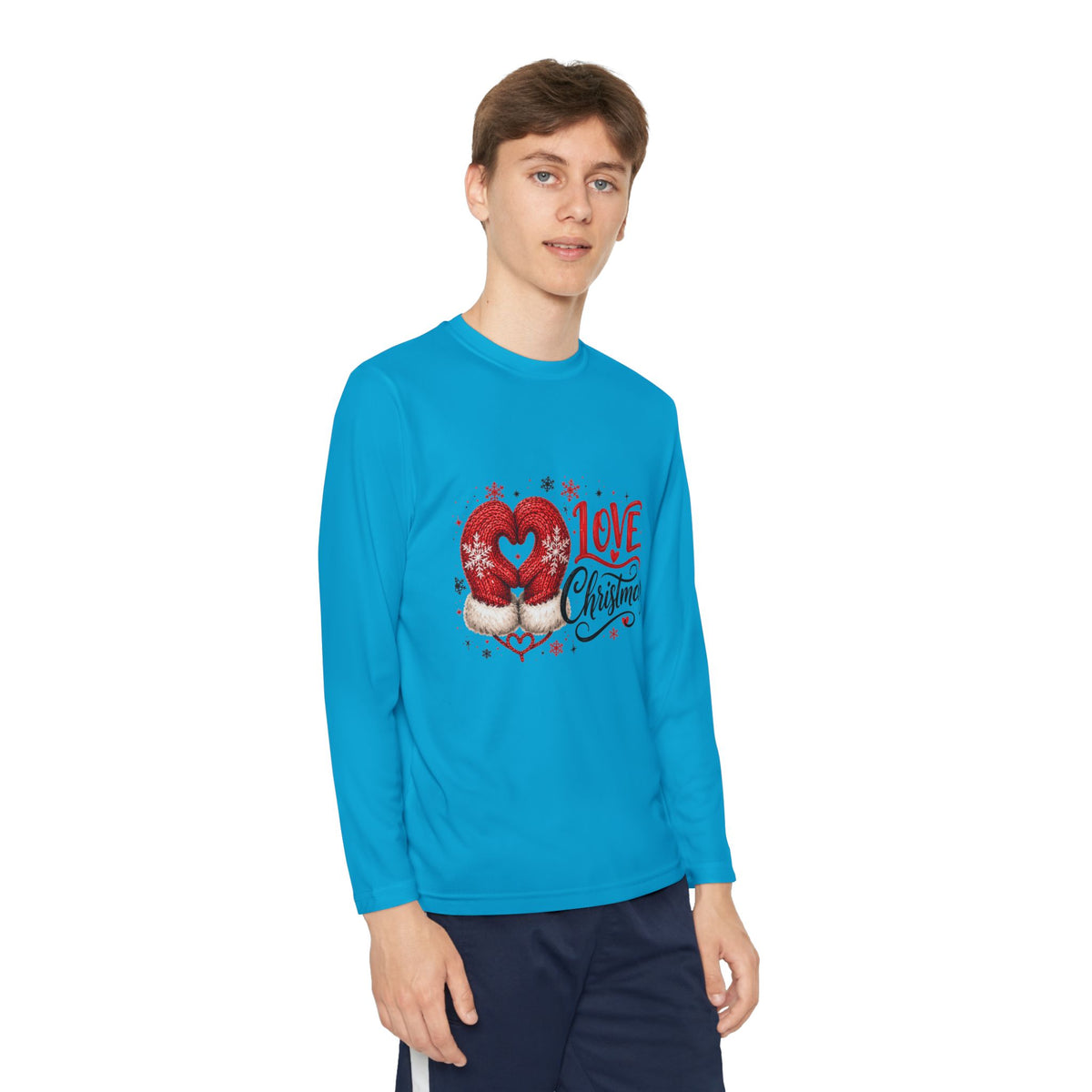 Youth Long Sleeve Tee - "Love Christmas" Festive Heart Gnome Design