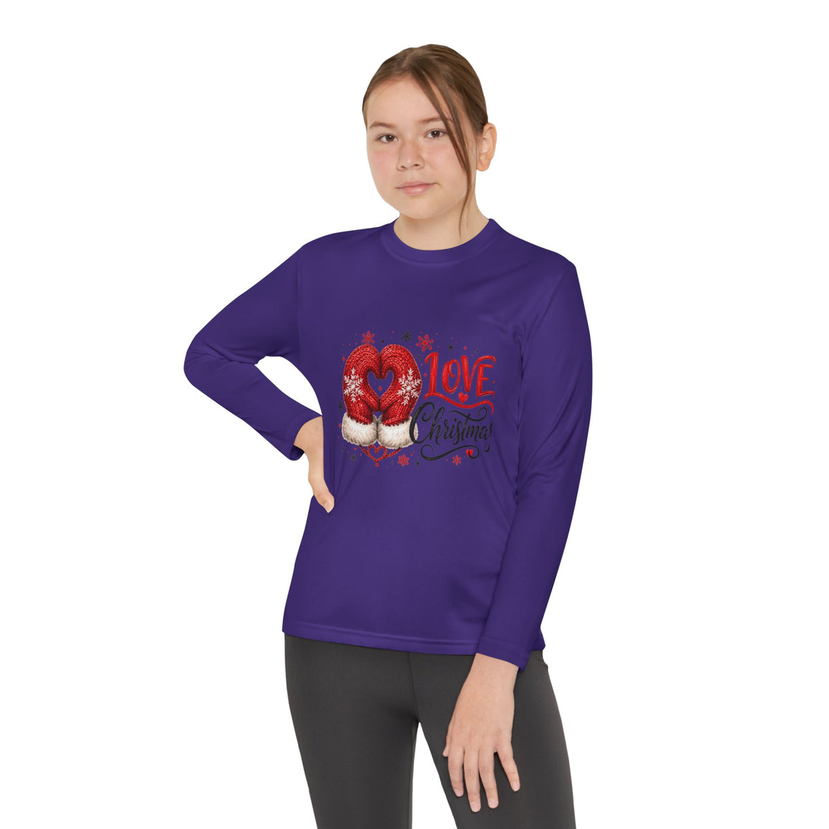 Youth Long Sleeve Tee - "Love Christmas" Festive Heart Gnome Design