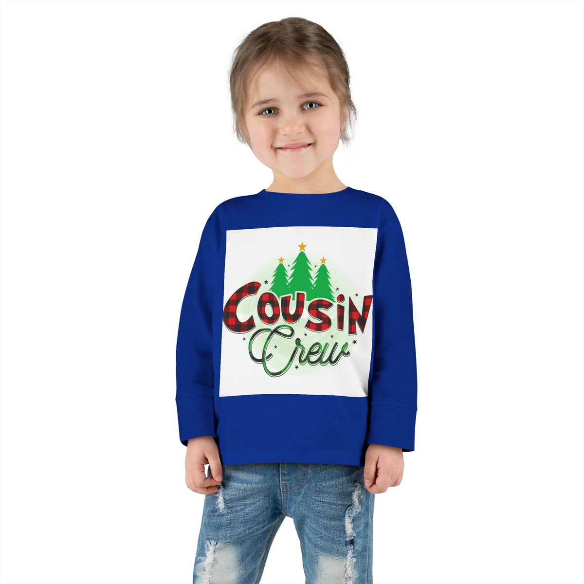 Cousin Crew Toddler Long Sleeve Tee — Christmas Plaid Holiday Shirt for Kids
