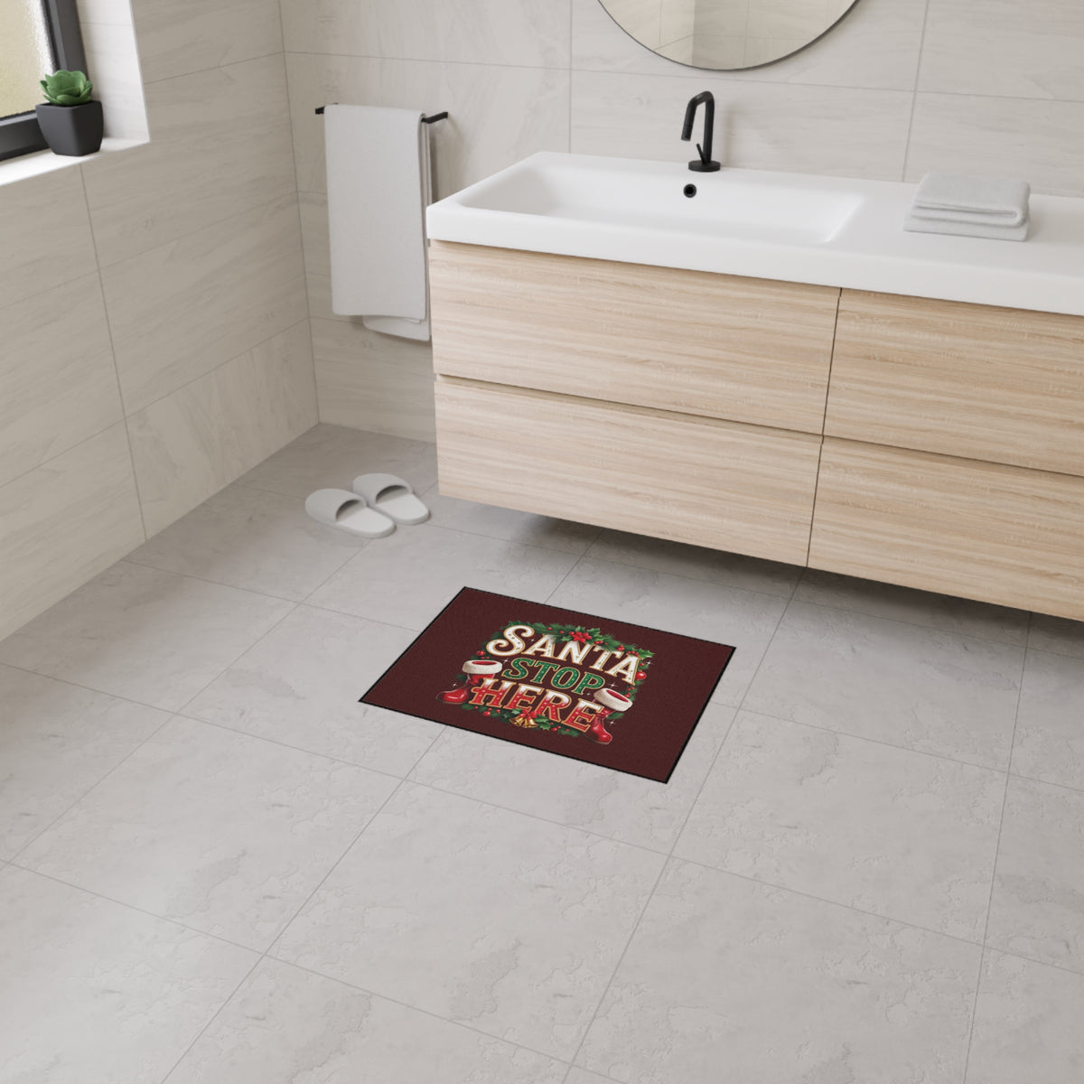 Santa Stop Here Heavy-Duty Floor Mat — Holiday Welcome Door Mat