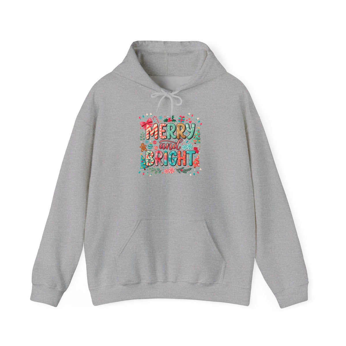 Merry and Bright Hoodie — Festive Christmas Holiday Sweatshirt