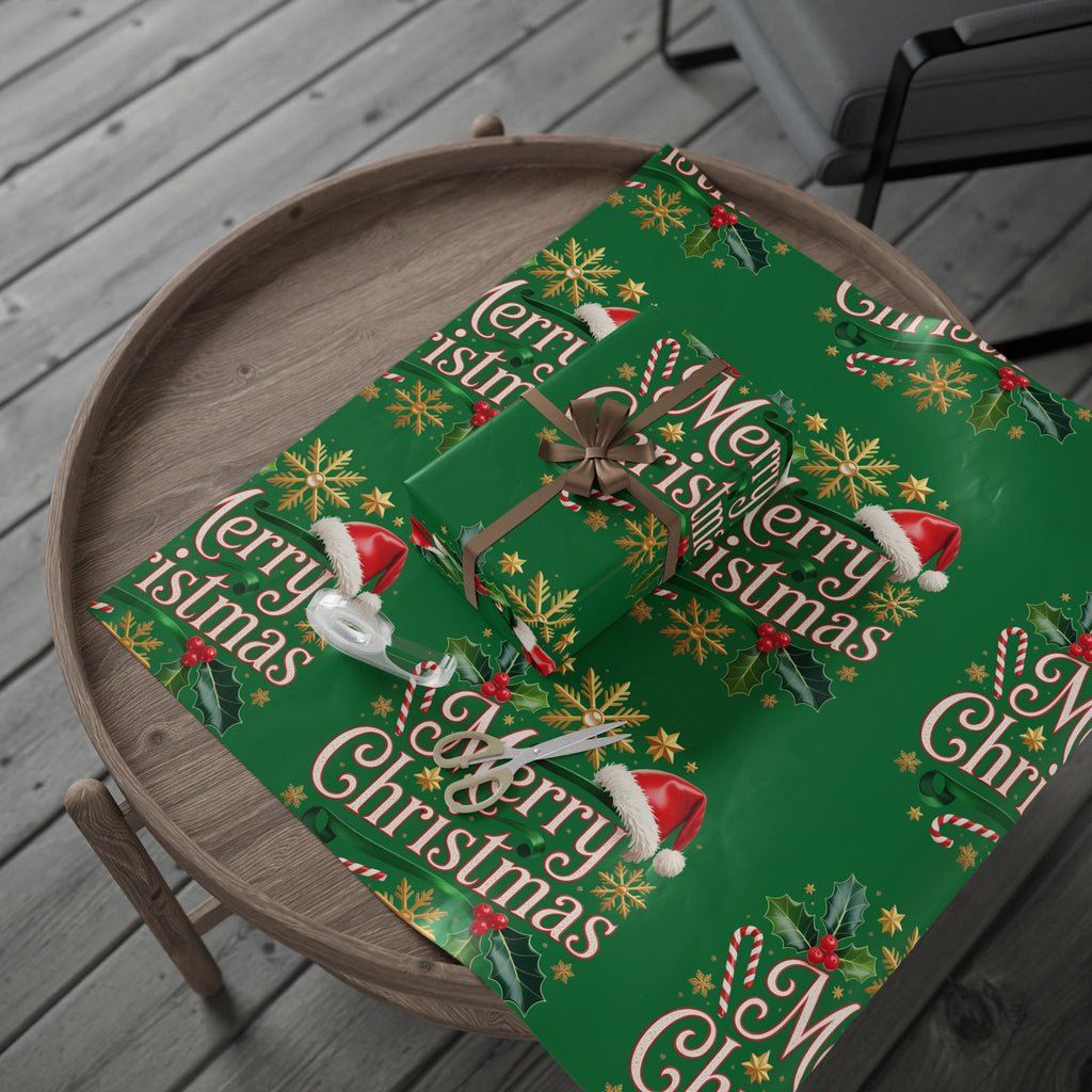Merry Christmas Wrapping Paper – Festive Holly & Santa Hat Gift Wrap