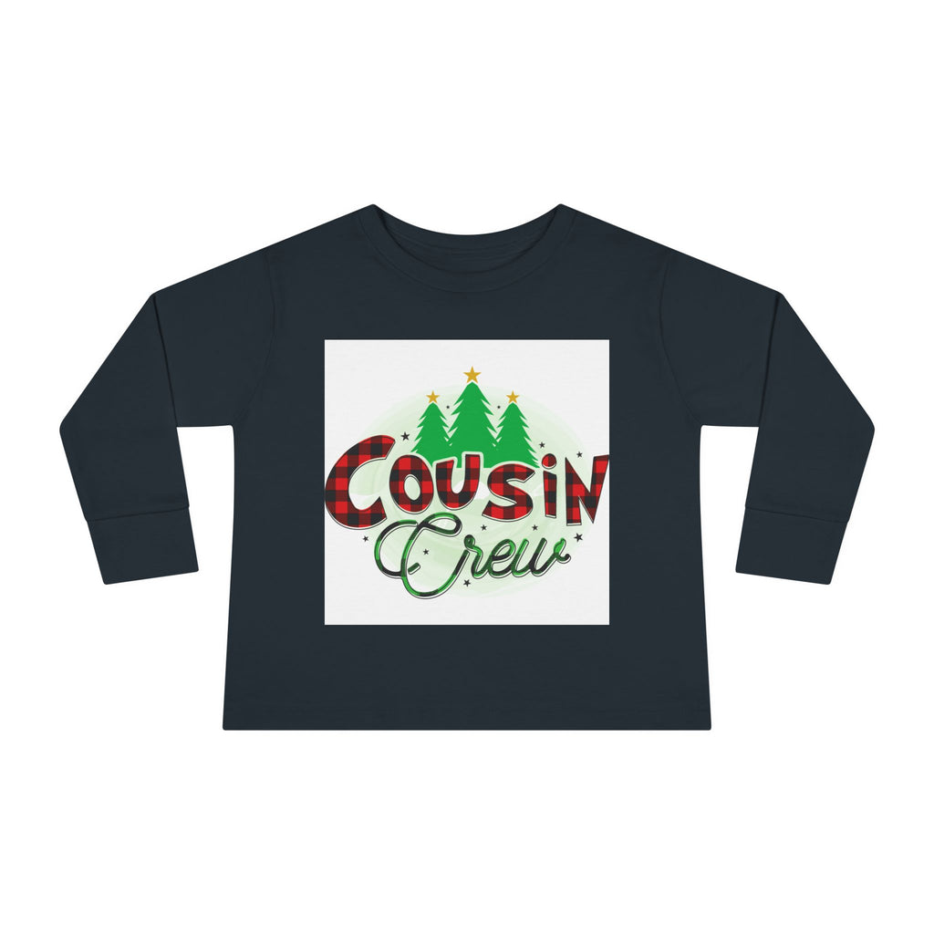 Cousin Crew Toddler Long Sleeve Tee — Christmas Plaid Holiday Shirt for Kids