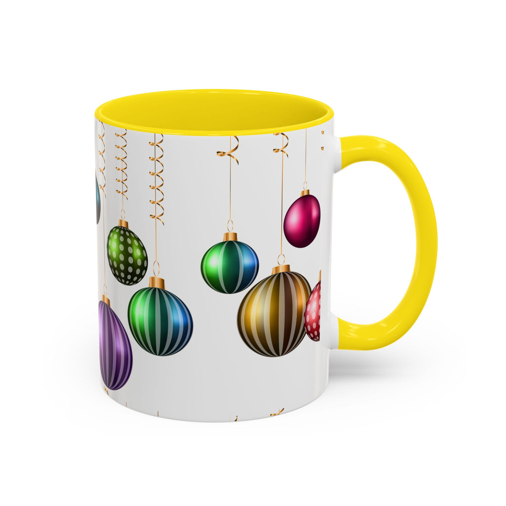 Holiday Ornament Accent Coffee Mug — Colorful Hanging Baubles 11/15oz