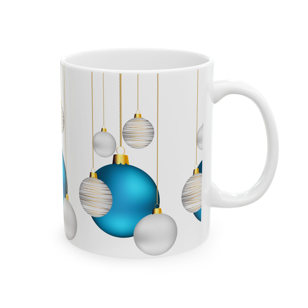 Blue & Silver Christmas Ornament Ceramic Mug — Holiday Coffee Cup (11oz/15oz)