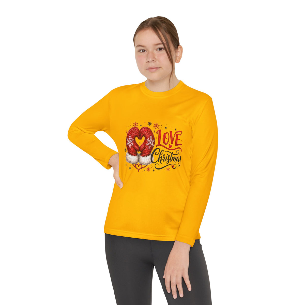 Youth Long Sleeve Tee - "Love Christmas" Festive Heart Gnome Design
