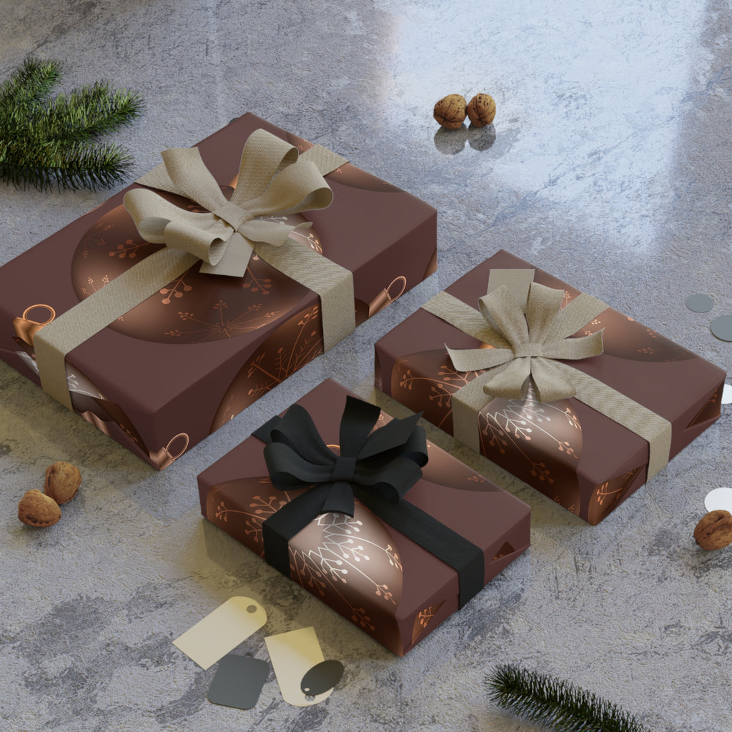 Christmas Ornament Wrapping Paper Roll — Brown Bauble Gift Wrap