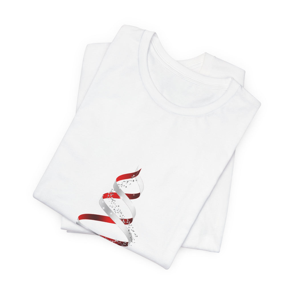 Christmas Ribbon Tree T-Shirt — Minimal Red & White Holiday Tee