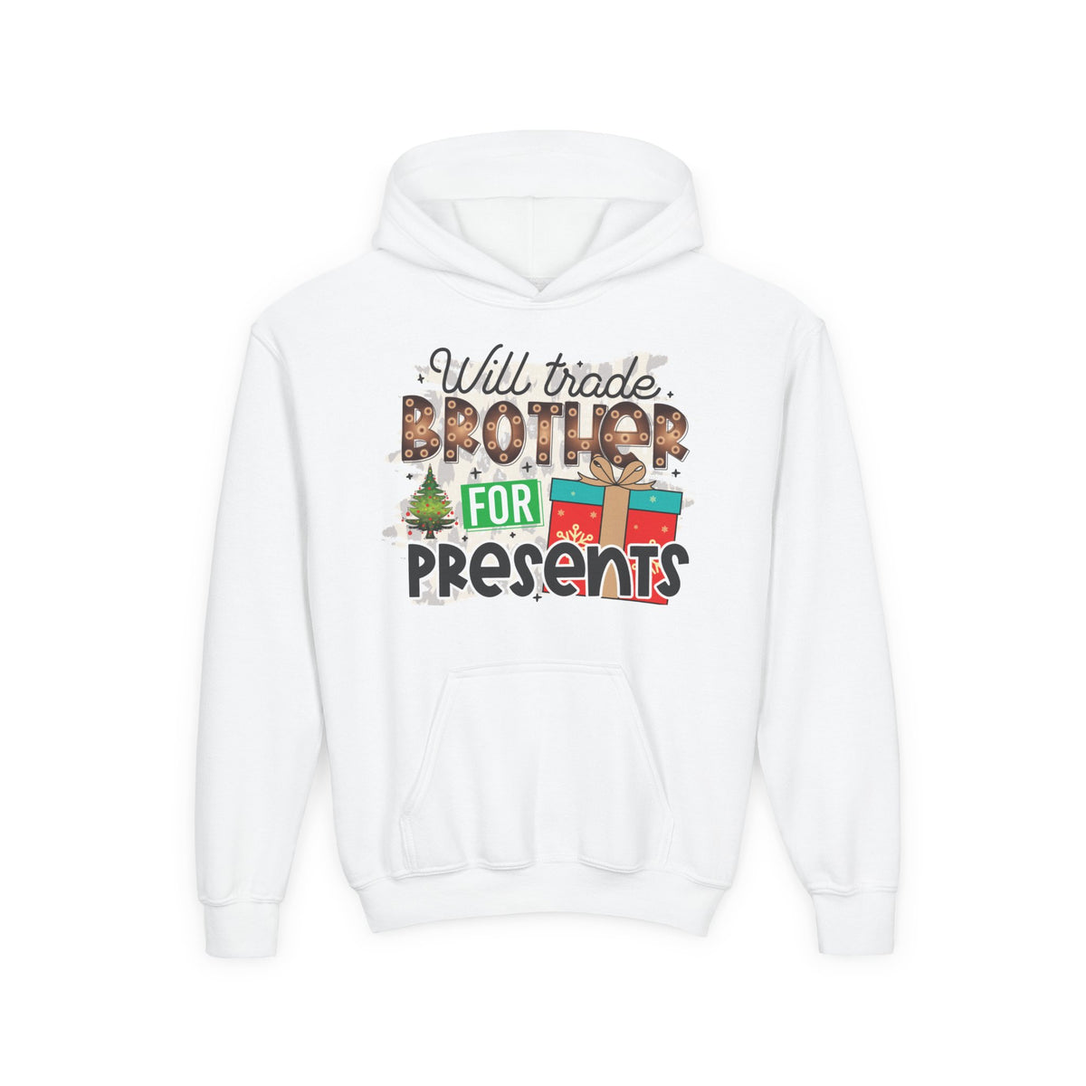 Kid’s Christmas Hoodie - "Will Trade Brother for Presents" Holiday Sweatshirt