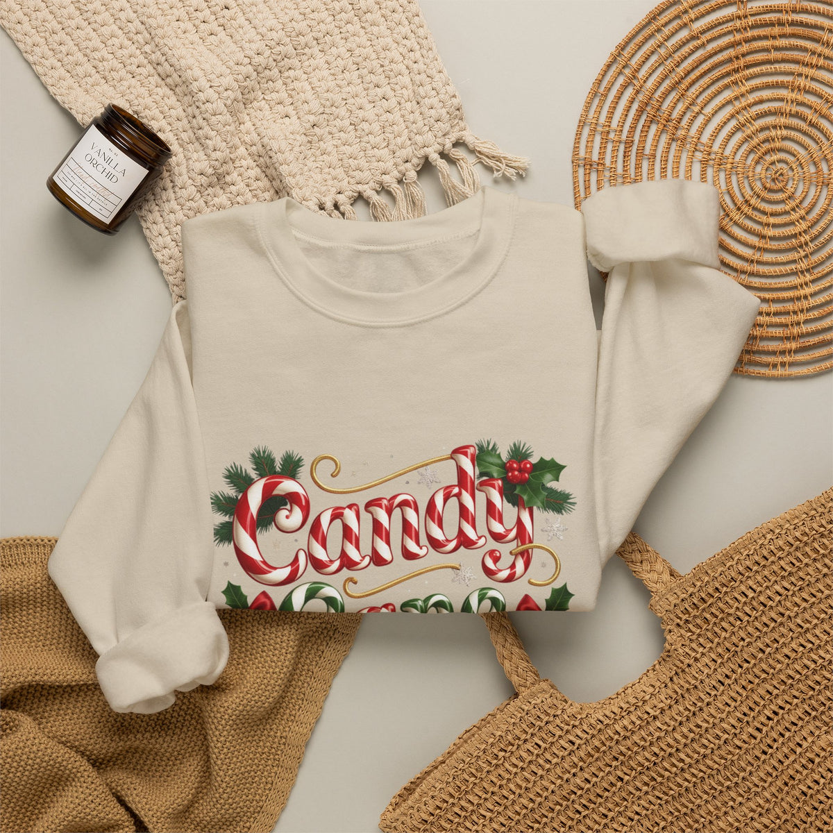 Crewneck Sweatshirt — "Candy Cane Wishes" Christmas Holiday Sweater