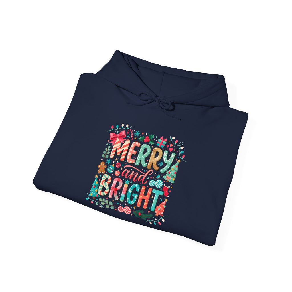 Merry and Bright Hoodie — Festive Christmas Holiday Sweatshirt