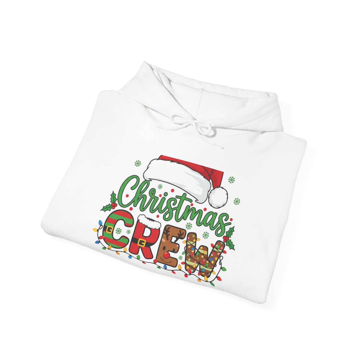 Christmas Crew Hoodie – Festive Santa Hat & Lights Holiday Sweatshirt