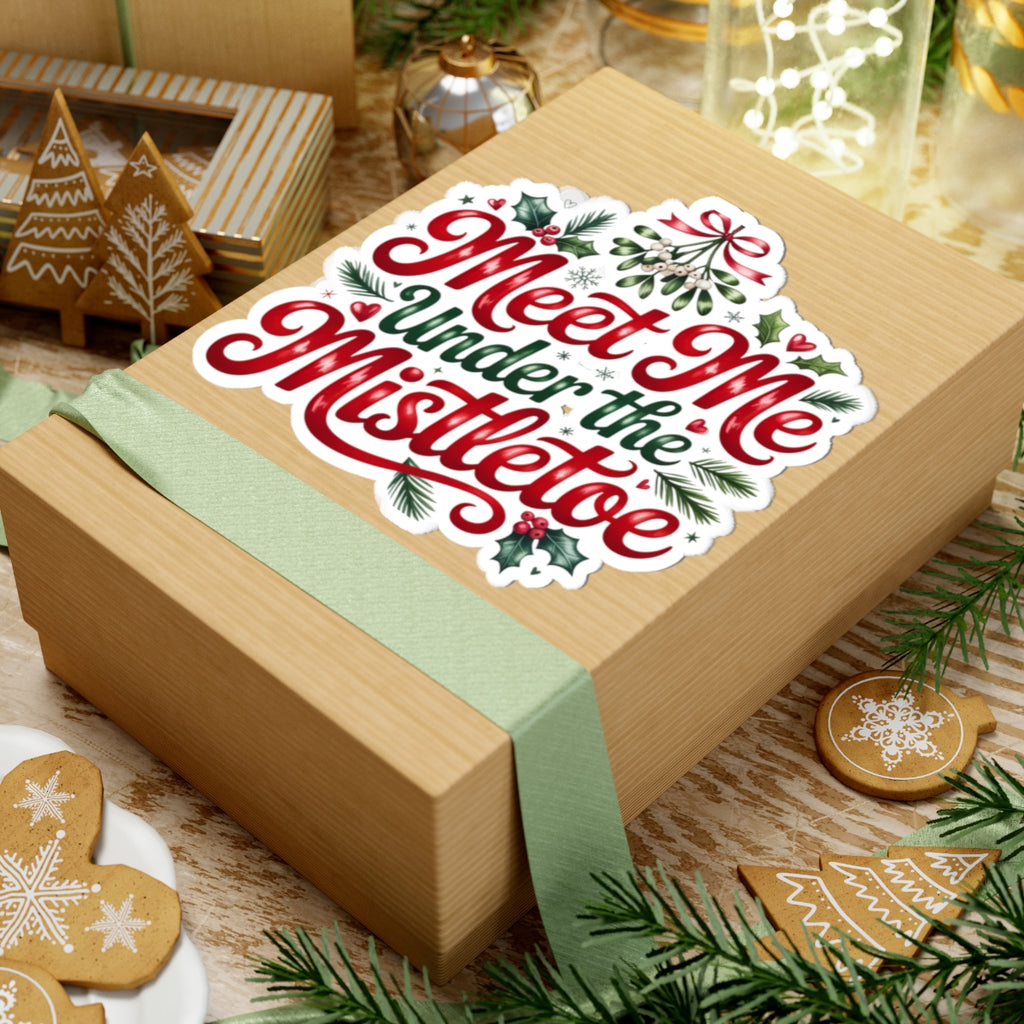 Meet Me Under the Mistletoe Kiss-Cut Sticker — Christmas Holiday Decorative Decal