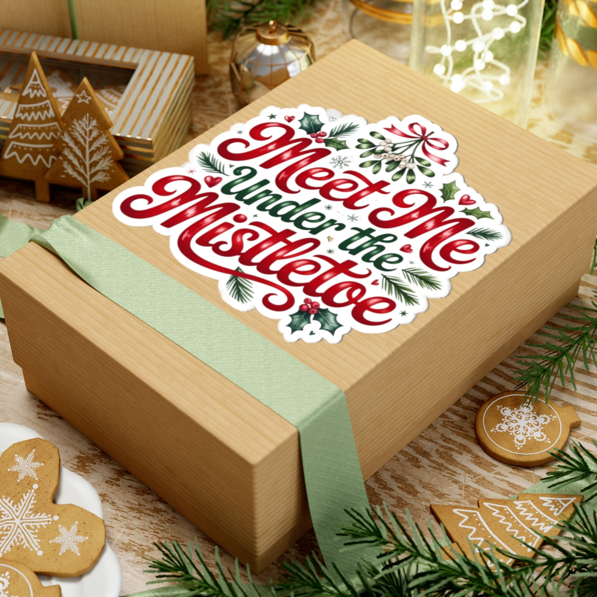 Meet Me Under the Mistletoe Kiss-Cut Sticker — Christmas Holiday Decorative Decal