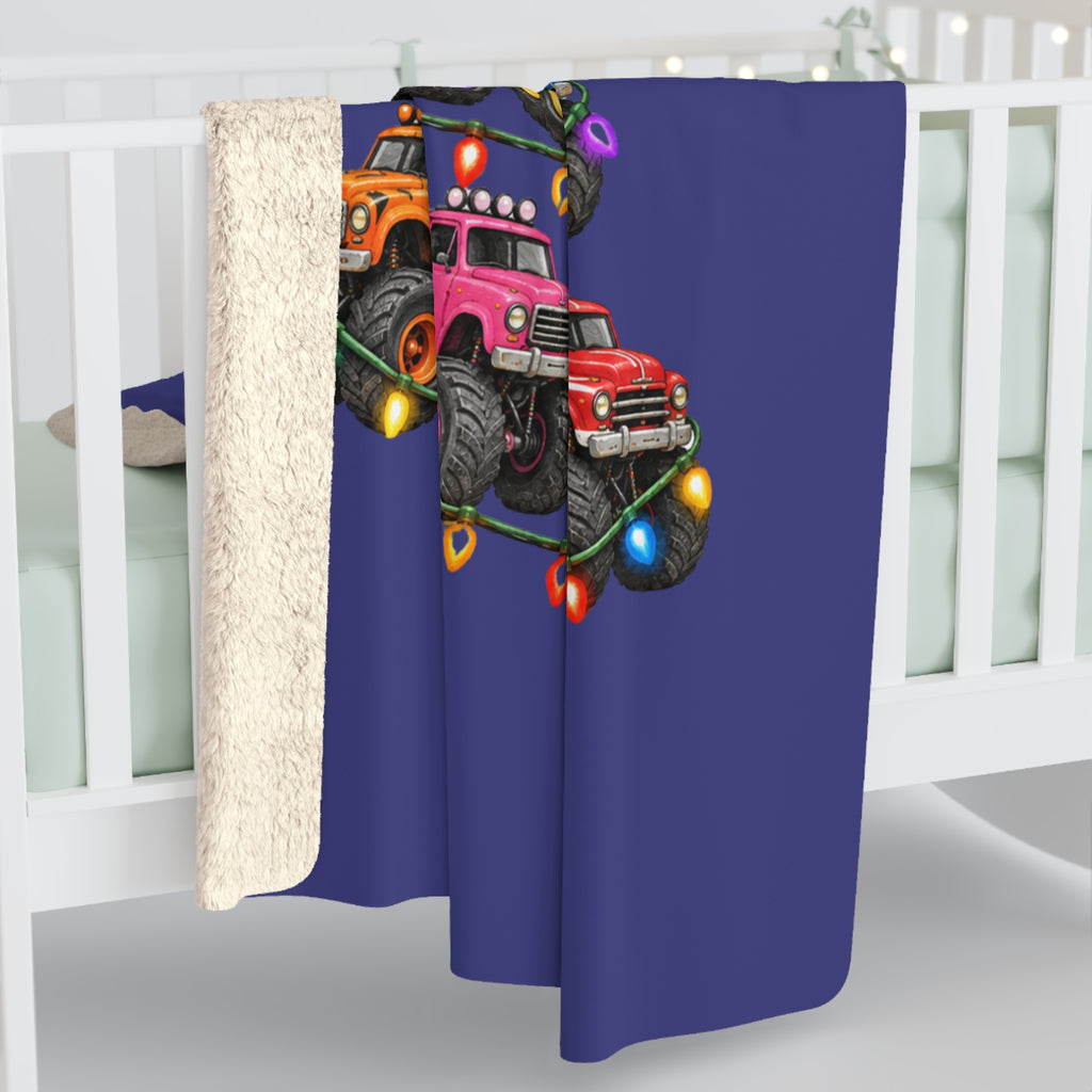 Christmas Monster Truck Tree Sherpa Blanket