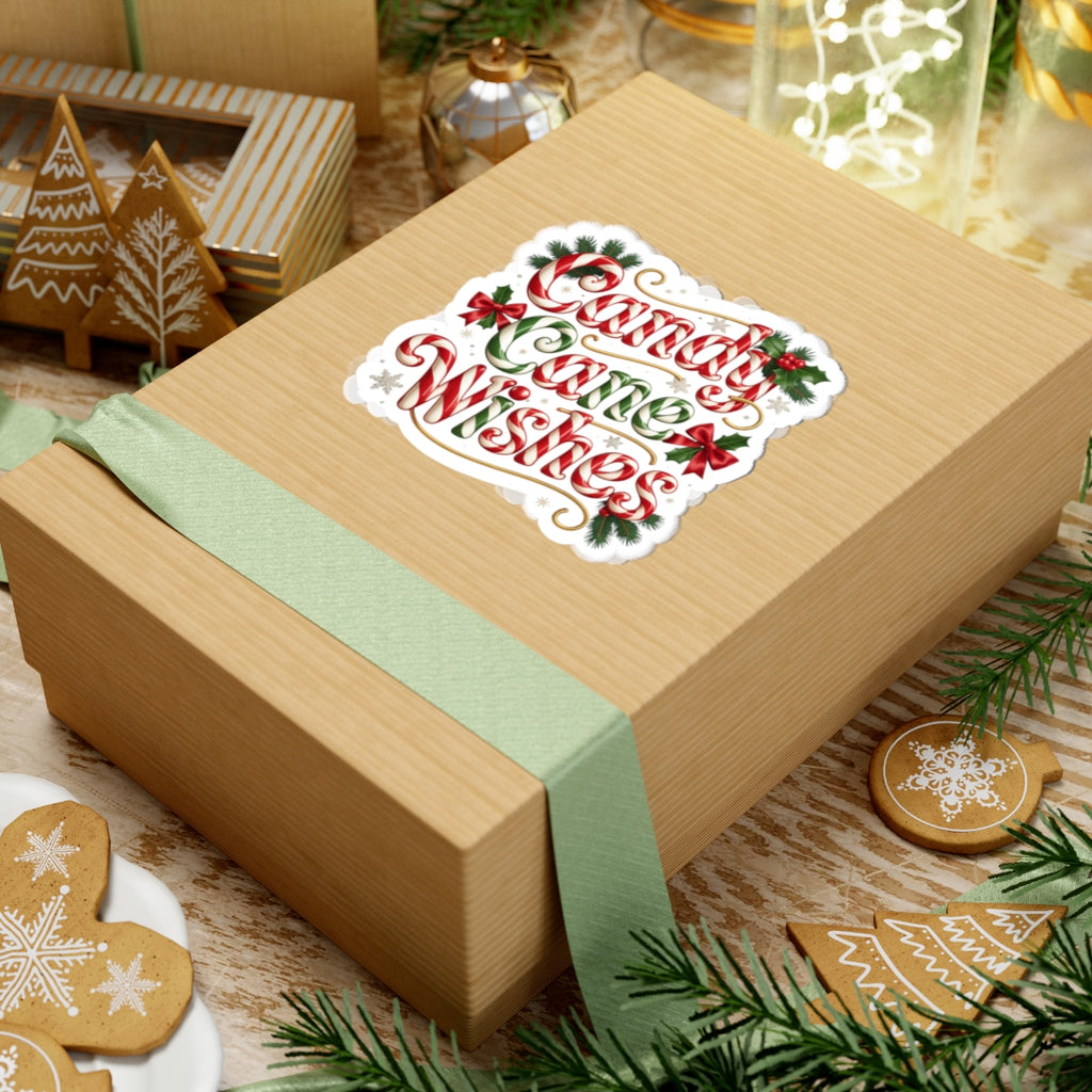Candy Cane Wishes Sticker — Festive Holiday Kiss-Cut Decal