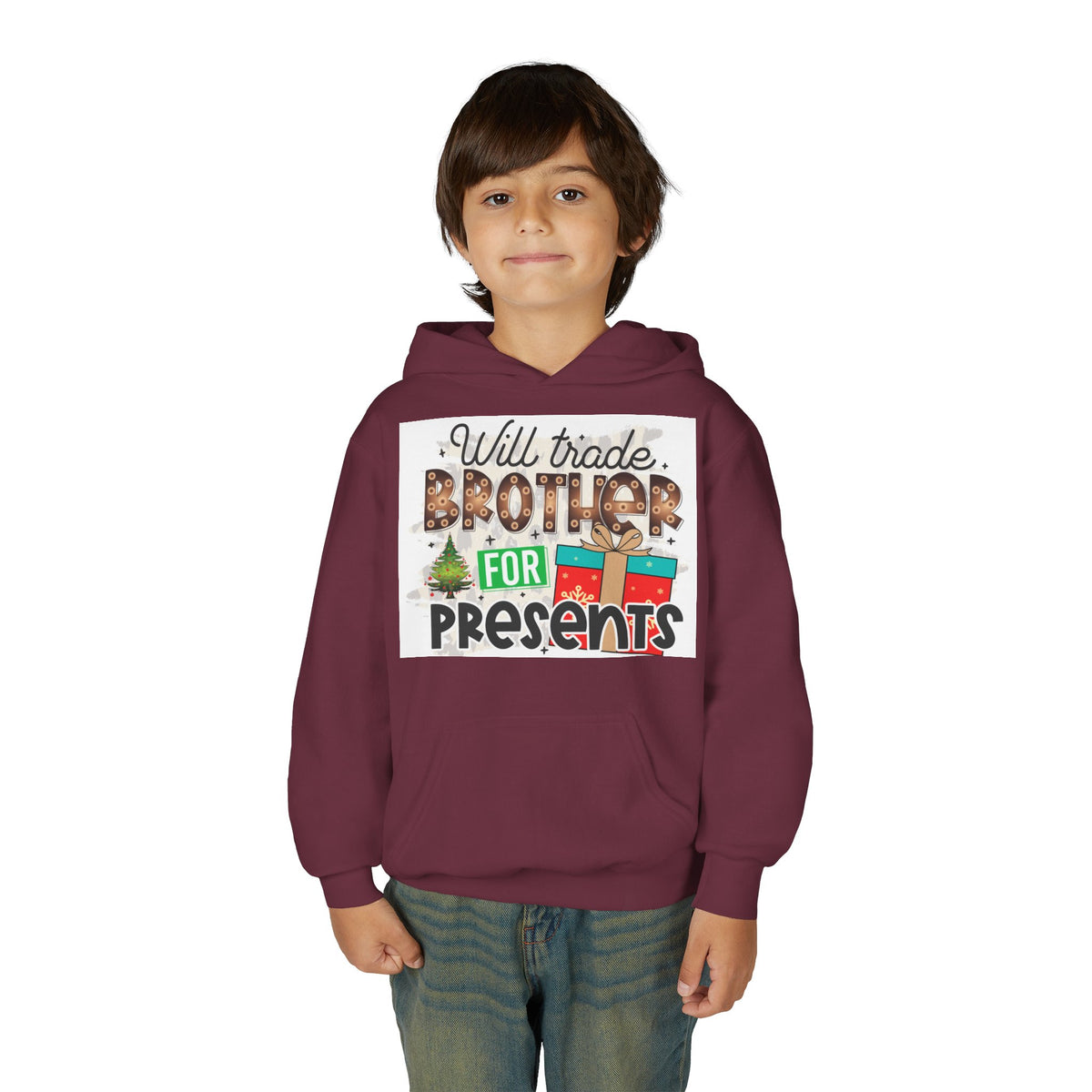 Kid’s Christmas Hoodie - "Will Trade Brother for Presents" Holiday Sweatshirt