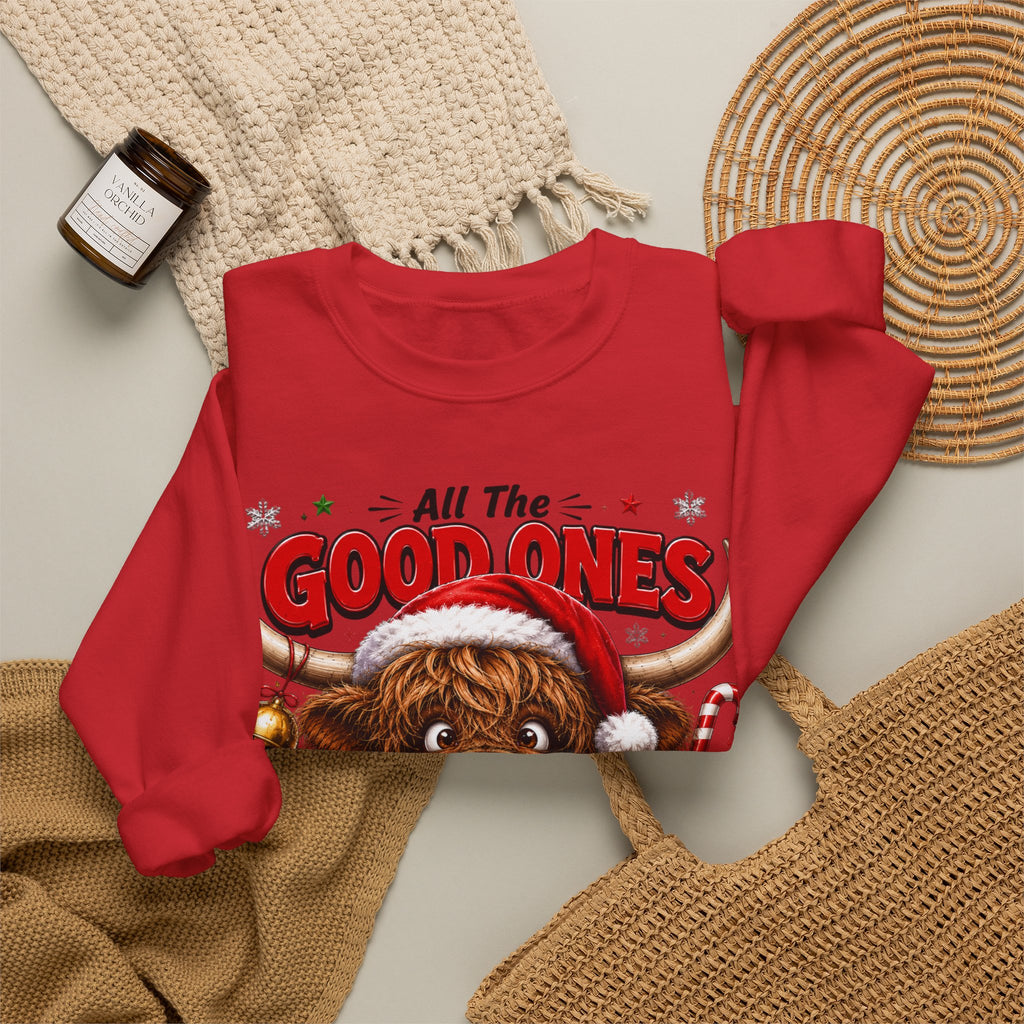 Naughty Highland Cow Christmas Sweatshirt – "All the Good Ones Are a Little Naughty"
