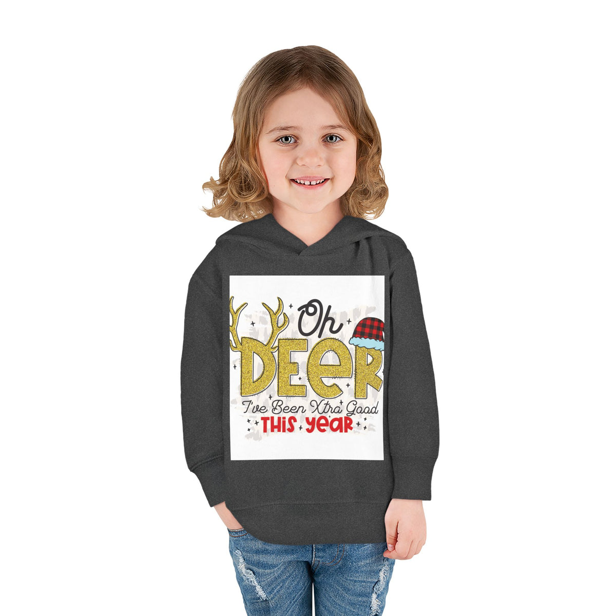 Toddler Hoodie — "Oh Deer I've Been Extra Good This Year" Christmas Pullover