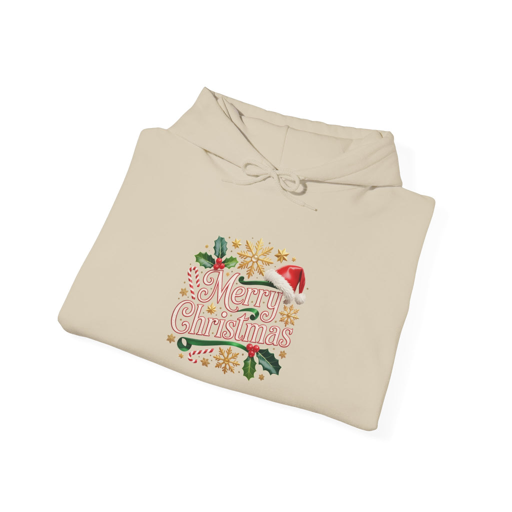 Christmas Hoodie - 'Merry Christmas' Festive Holiday Santa Hat & Holly Pullover