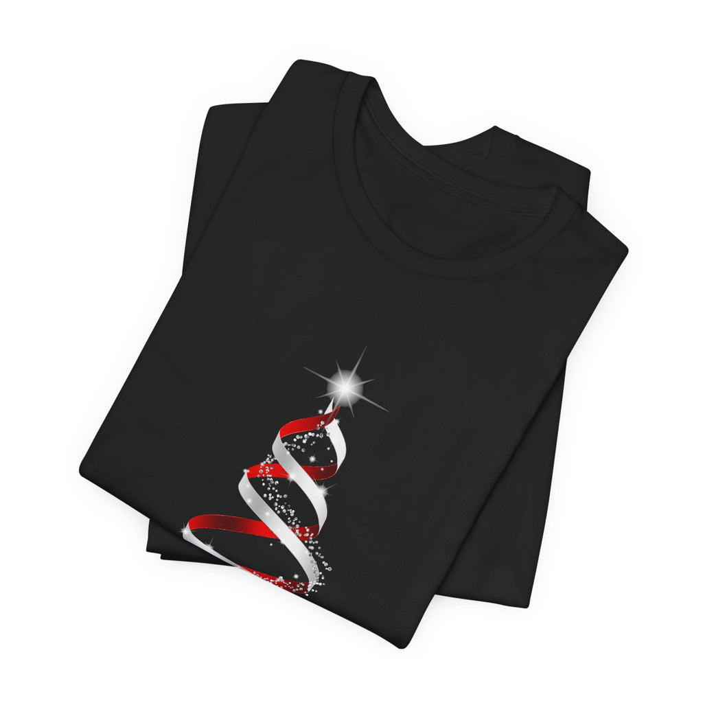 Christmas Ribbon Tree T-Shirt — Minimal Red & White Holiday Tee