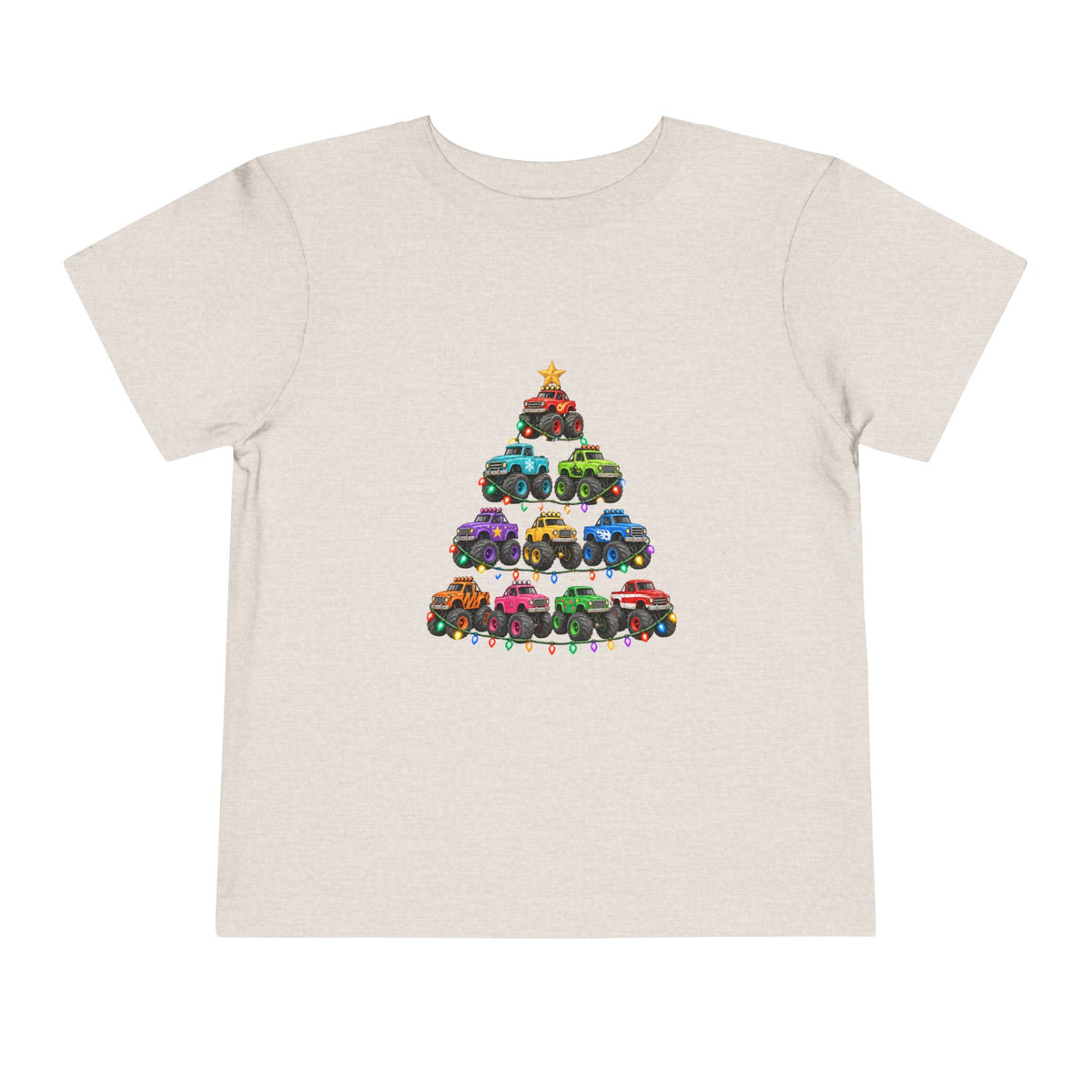 Toddler Tee — Colorful Monster Truck Christmas Tree Holiday Shirt