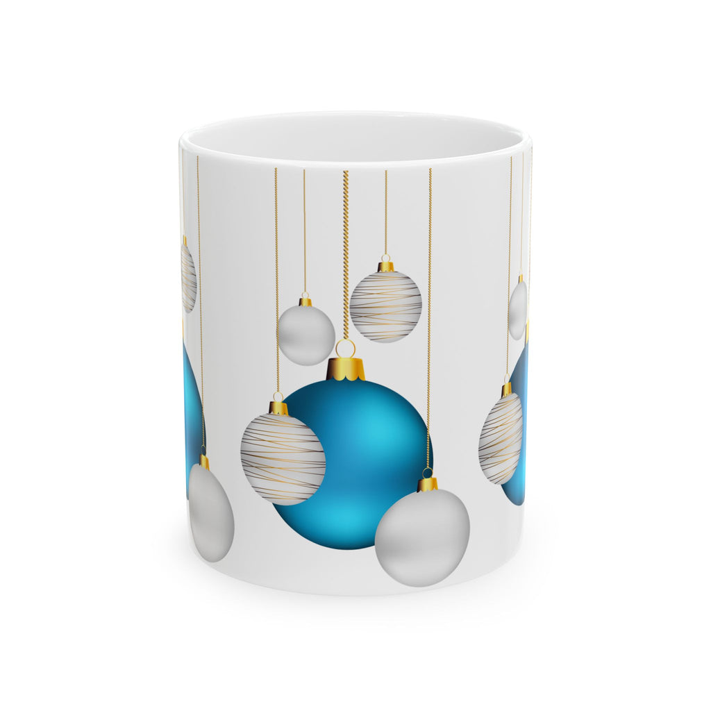 Blue & Silver Christmas Ornament Ceramic Mug — Holiday Coffee Cup (11oz/15oz)