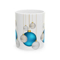 Blue & Silver Christmas Ornament Ceramic Mug — Holiday Coffee Cup (11oz/15oz)