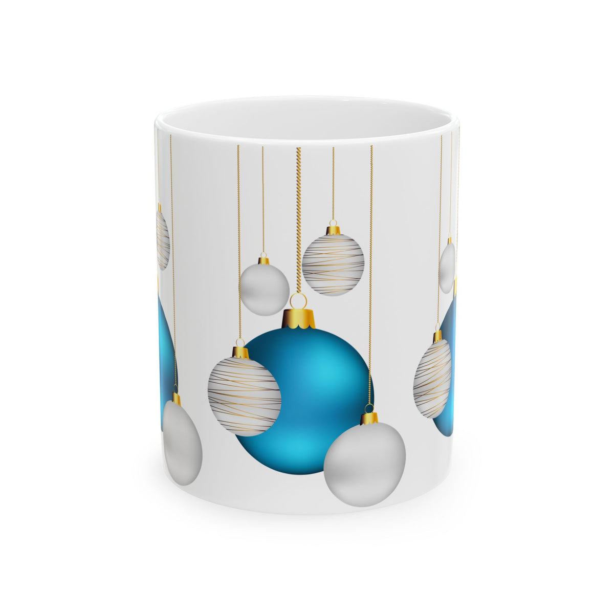 Blue & Silver Christmas Ornament Ceramic Mug — Holiday Coffee Cup (11oz/15oz)