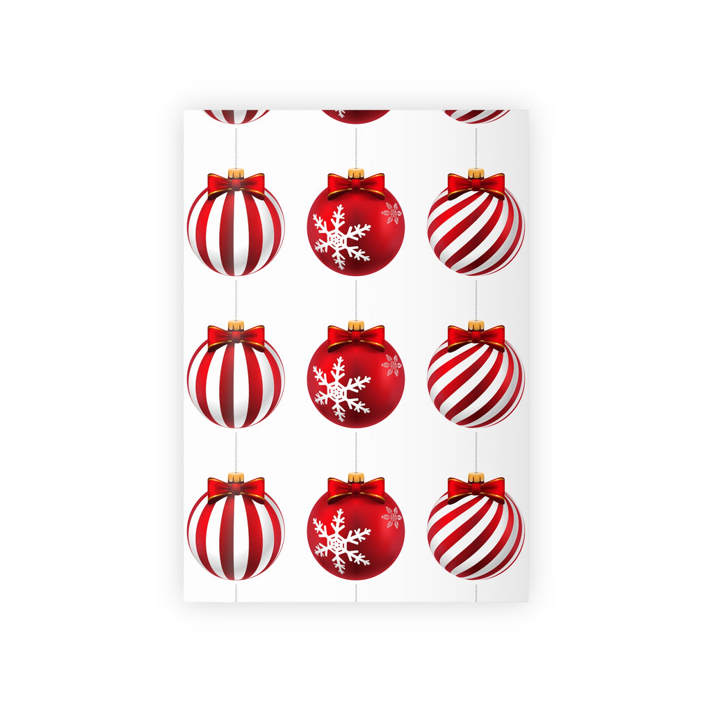 Christmas Ornament Gift Wrap Roll — Red Striped & Snowflake Bauble Wrapping Paper