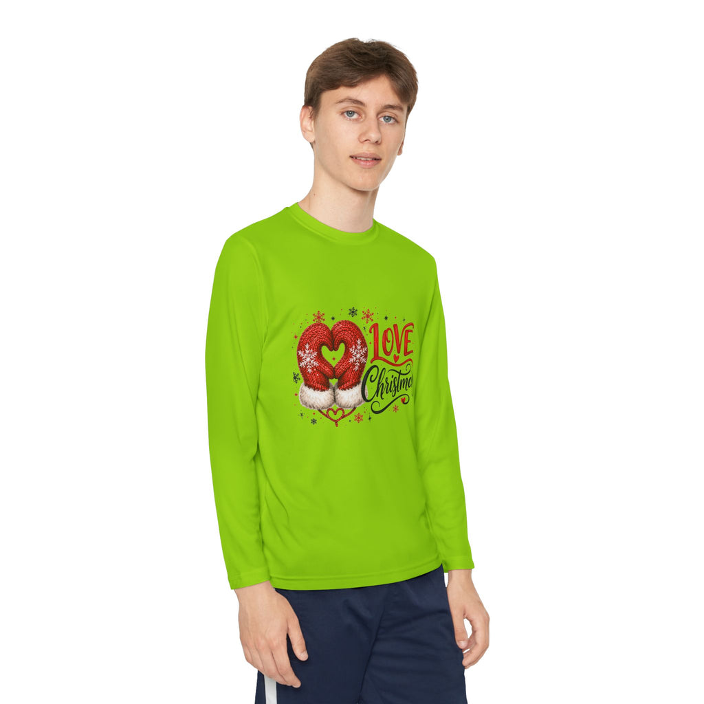 Youth Long Sleeve Tee - "Love Christmas" Festive Heart Gnome Design