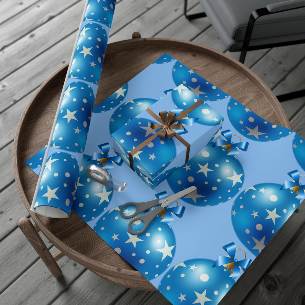 Blue Star Ornament Gift Wrap Paper — Festive Holiday Wrapping for Christmas & Birthdays