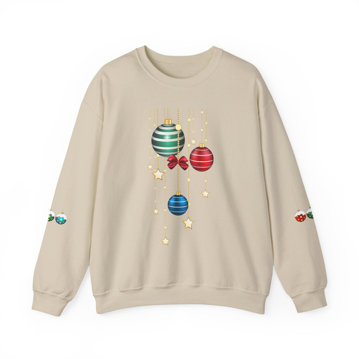 Holiday Ornaments Crewneck Sweatshirt — Hanging Baubles & Stars Christmas Sweater
