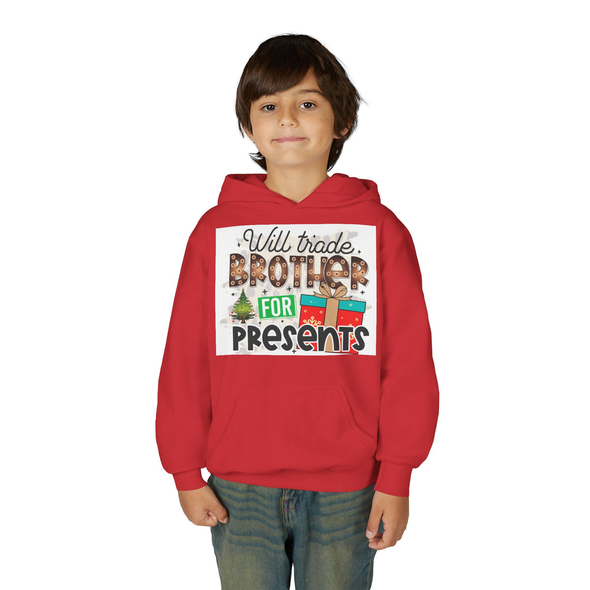 Kid’s Christmas Hoodie - "Will Trade Brother for Presents" Holiday Sweatshirt