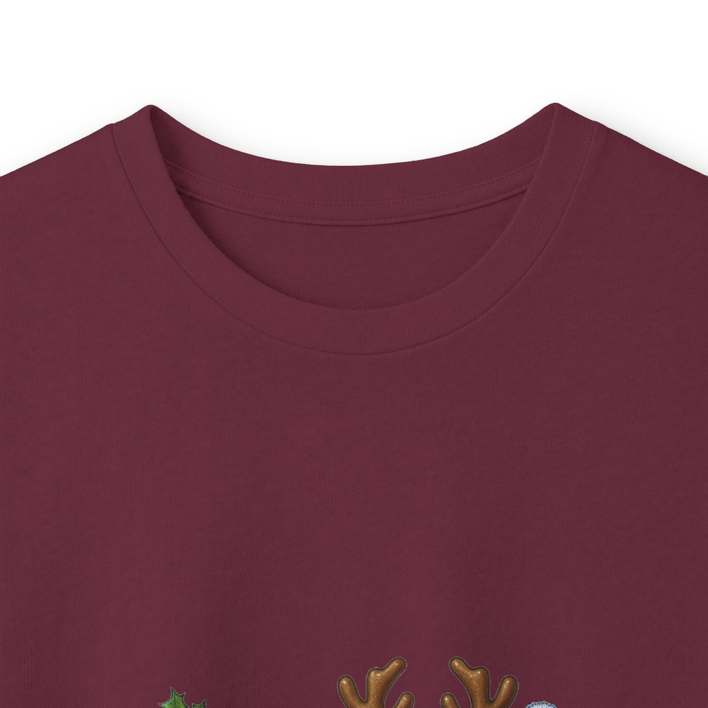 Long Sleeve Tee - Christmas Pickle Family with Santa Hat & Reindeer Holiday Design