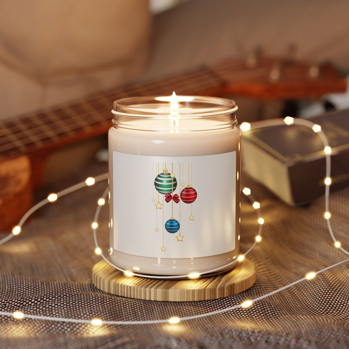 Holiday Ornament Soy Candle — 9oz Scented Christmas Candle with Red & Green Bauble Design
