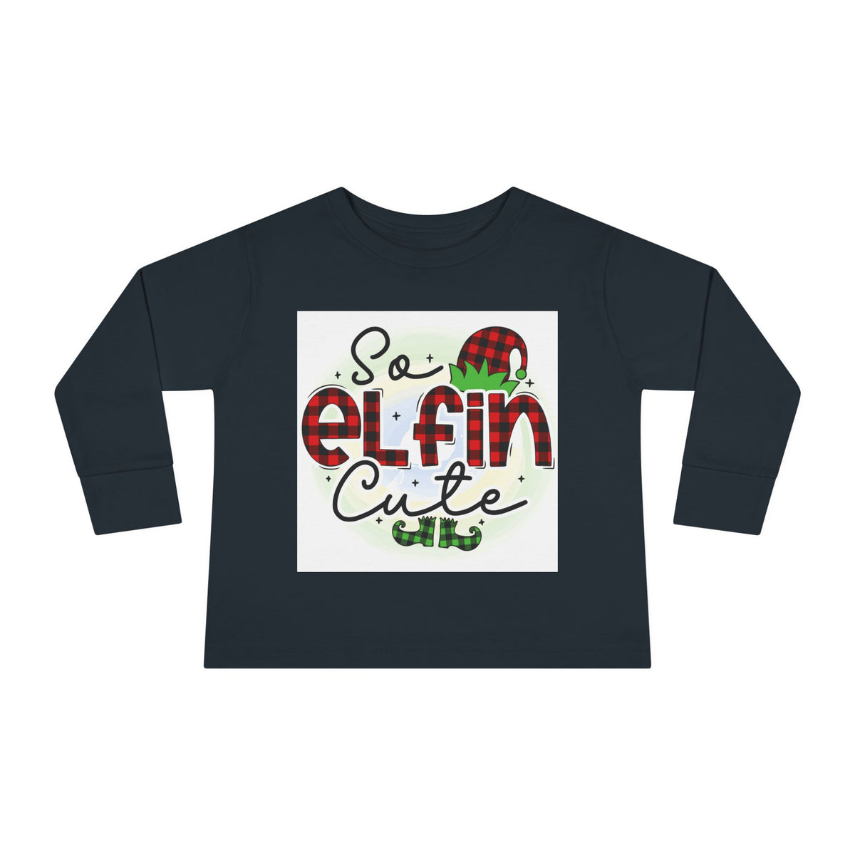 So Elfin Cute Toddler Long Sleeve Tee - Plaid Elf Hat Christmas Shirt