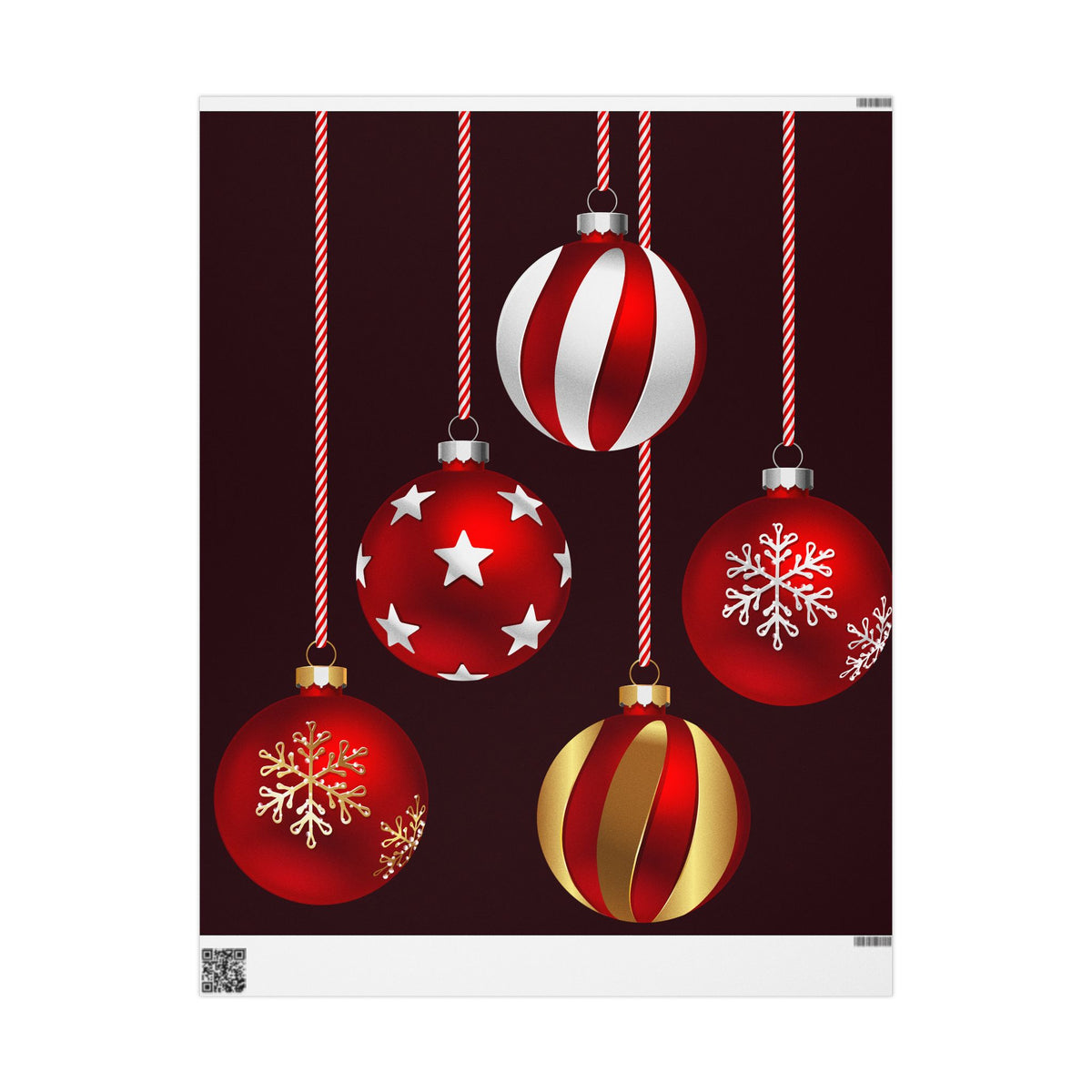 Christmas Ornament Wrapping Paper – Red & Gold Holiday Gift Wrap Roll