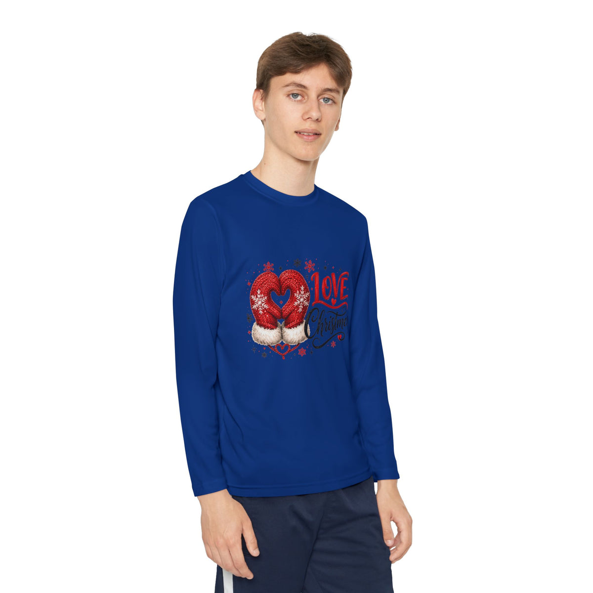 Youth Long Sleeve Tee - "Love Christmas" Festive Heart Gnome Design