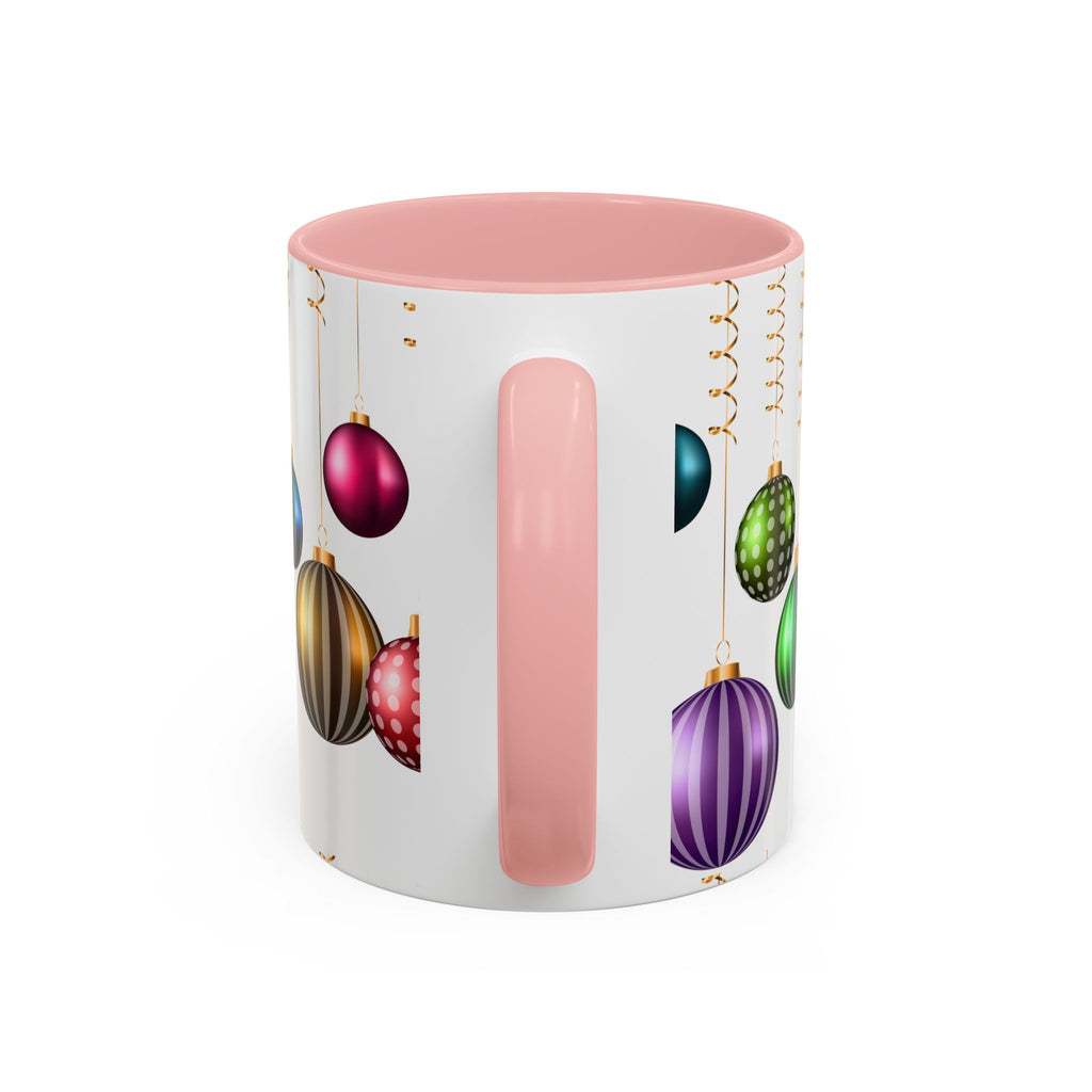 Holiday Ornament Accent Coffee Mug — Colorful Hanging Baubles 11/15oz