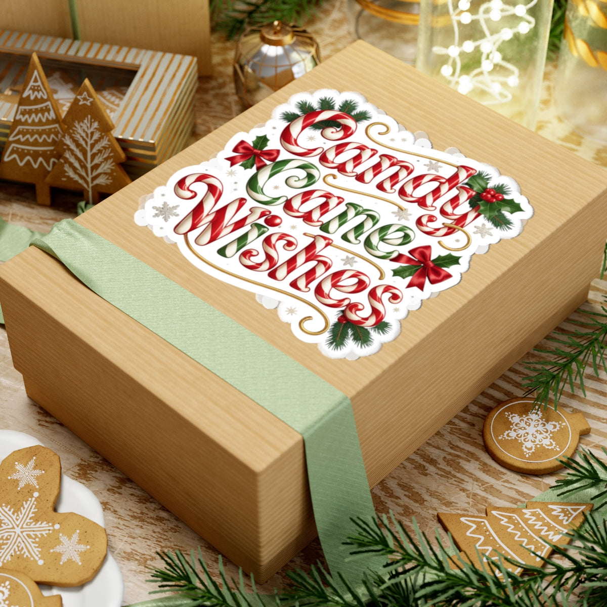 Candy Cane Wishes Sticker — Festive Holiday Kiss-Cut Decal