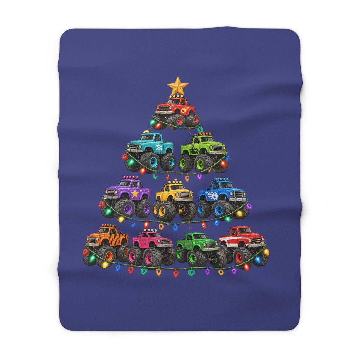 Christmas Monster Truck Tree Sherpa Blanket