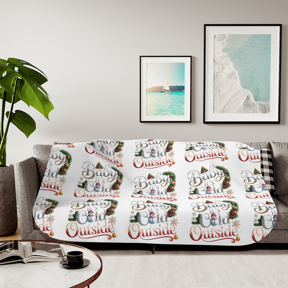 Christmas Cozy Sherpa Blanket – "Busy Being Festive" Holiday Throw