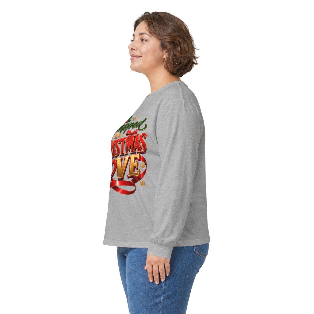 Long Sleeve Tee — "Wrapped in Christmas Love" Holiday Graphic Shirt