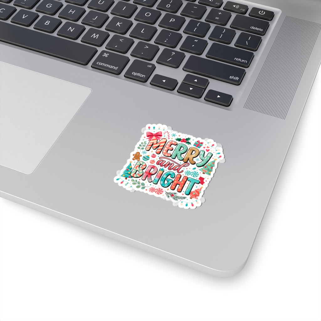 Merry and Bright Holiday Sticker — Festive Christmas Kiss-Cut Decal