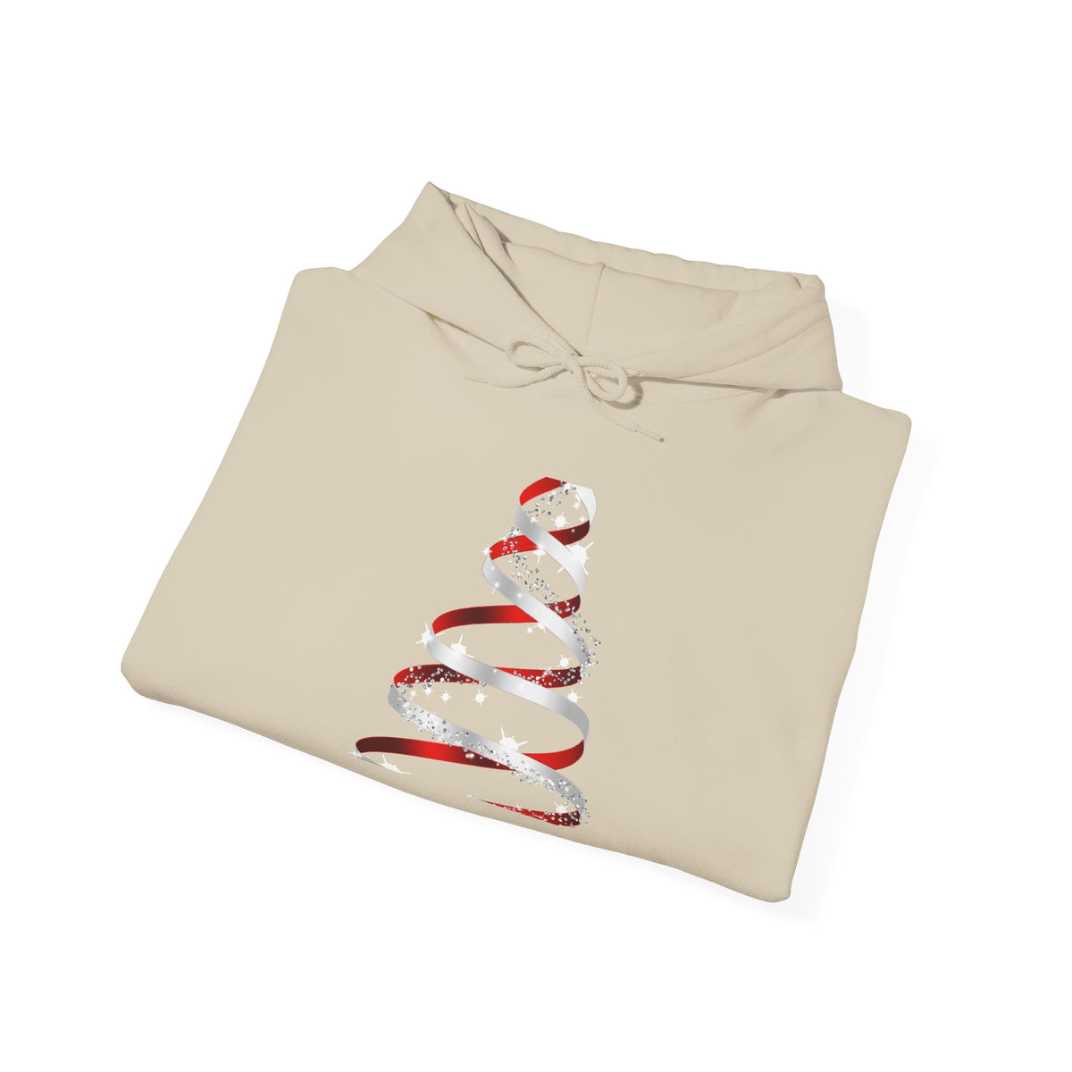 Christmas Ribbon Tree Hoodie — Minimal Red Ribbon Holiday Sweatshirt